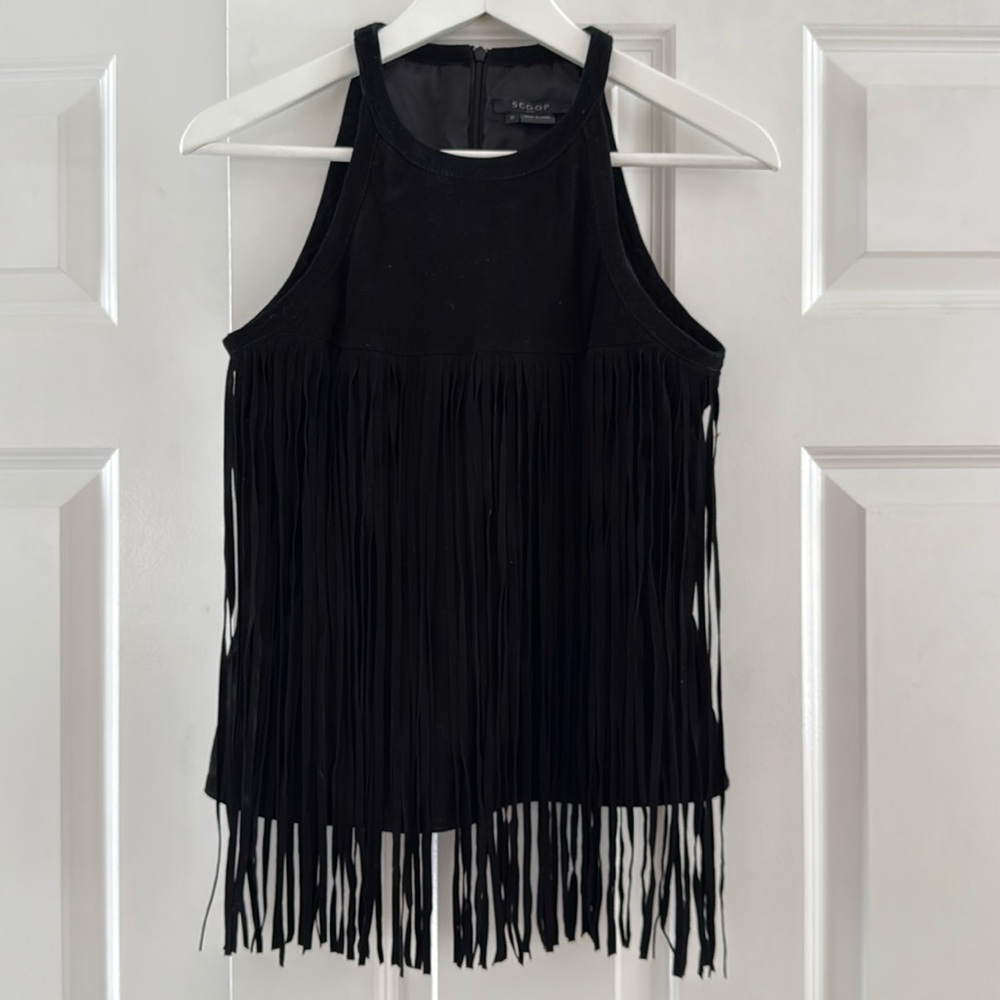 Scoop NYC suede racerback top with fringe